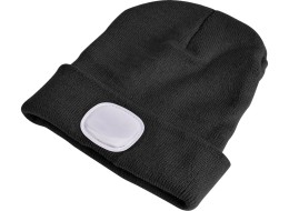 Gorro con linterna frontal 180 lm, recargable, USB, talla única, algodón/PE, negro