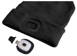 Gorro con linterna frontal 180 lm, recargable, USB, talla única, algodón/PE, negro