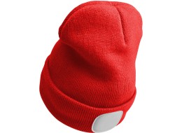 Gorro con linterna frontal 180 lm, recargable, USB, talla única, algodón/PE, rojo