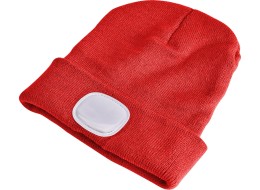 Gorro con linterna frontal 180 lm, recargable, USB, talla única, algodón/PE, rojo