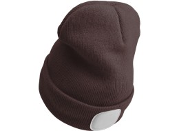 Gorro con linterna frontal 180 lm, recargable, USB, talla universal, algodón/PE, marrón