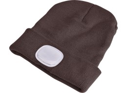 Gorro con linterna frontal 180 lm, recargable, USB, talla universal, algodón/PE, marrón