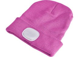 Gorro con linterna frontal 180 lm, recargable, USB, talla universal, algodón/PE, rosa
