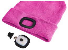 Gorro con linterna frontal 180 lm, recargable, USB, talla universal, algodón/PE, rosa