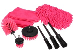 Juego multifuncional de herramientas para limpieza y lavado del coche CAR DETAILING PINK 9, 9 piezas