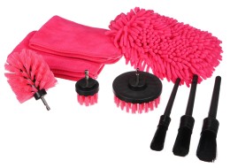 Juego multifuncional de herramientas para limpieza y lavado del coche CAR DETAILING PINK 9, 9 piezas