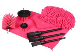 Juego multifuncional de herramientas para limpieza y lavado del coche CAR DETAILING PINK 9, 9 piezas