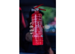 Extintor de polvo FIRE STOP 1 kg, ABC, totalmente metálico, con soporte metálico incluido