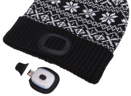 Gorro con linterna frontal 180 lm, recargable, USB, talla única, algodón/PE, negro de invierno