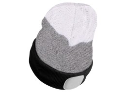 Gorro con linterna frontal 180 lm, recargable, USB, talla única, algodón/PE, negro/gris/blanco
