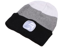 Gorro con linterna frontal 180 lm, recargable, USB, talla única, algodón/PE, negro/gris/blanco