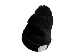 Gorro con linterna frontal 180 lm, recargable, USB, talla única, algodón/PE, negro con pompón