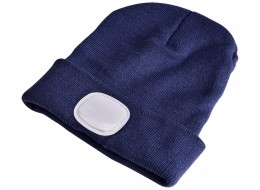 Gorro con linterna frontal 180 lm, recargable, USB, talla única, algodón/PE, azul