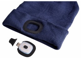 Gorro con linterna frontal 180 lm, recargable, USB, talla única, algodón/PE, azul