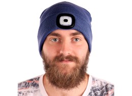 Gorro con linterna frontal 180 lm, recargable, USB, talla única, algodón/PE, azul