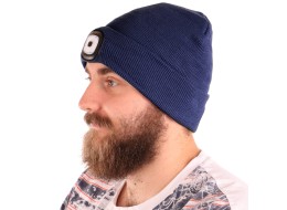 Gorro con linterna frontal 180 lm, recargable, USB, talla única, algodón/PE, azul