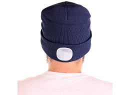 Gorro con linterna frontal 180 lm, recargable, USB, talla única, algodón/PE, azul
