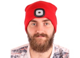 Gorro con linterna frontal 180 lm, recargable, USB, talla única, algodón/PE, rojo