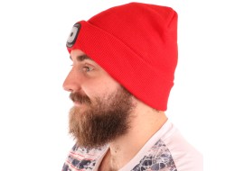 Gorro con linterna frontal 180 lm, recargable, USB, talla única, algodón/PE, rojo