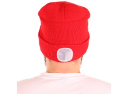 Gorro con linterna frontal 180 lm, recargable, USB, talla única, algodón/PE, rojo