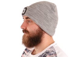 Gorro con linterna frontal 180 lm, recargable, USB, talla única, algodón/PE, gris claro