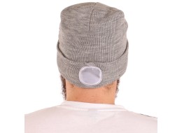 Gorro con linterna frontal 180 lm, recargable, USB, talla única, algodón/PE, gris claro