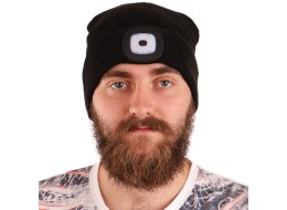 Gorro con linterna frontal 180 lm, recargable, USB, talla única, algodón/PE, negro