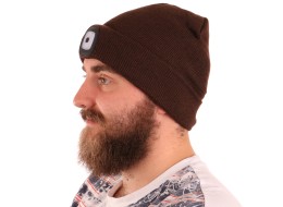 Gorro con linterna frontal 180 lm, recargable, USB, talla universal, algodón/PE, marrón