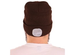 Gorro con linterna frontal 180 lm, recargable, USB, talla universal, algodón/PE, marrón