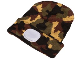 Gorro con linterna frontal 180 lm, recargable, USB, talla universal, algodón/PE, camuflaje