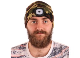 Gorro con linterna frontal 180 lm, recargable, USB, talla universal, algodón/PE, camuflaje