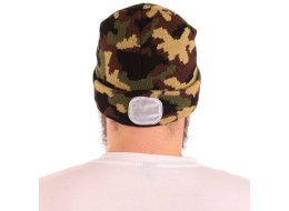 Gorro con linterna frontal 180 lm, recargable, USB, talla universal, algodón/PE, camuflaje