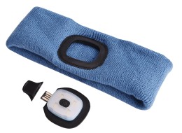 Banda frontal con linterna 180 lm, recargable, USB, talla universal, algodón/PE, azul