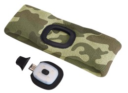Cinta con linterna frontal 180 lm, recargable, USB, talla única, algodón/PE, camuflaje