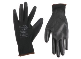 Guantes de trabajo de poliéster semibañados en PU GLOVE PE-PU 9, negros, talla 9