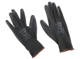 Guantes de trabajo de poliéster semibañados en PU GLOVE PE-PU 9, negros, talla 9