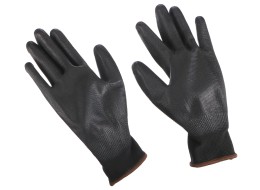 Guantes de trabajo de poliéster semibañados en PU GLOVE PE-PU 9, negros, talla 9