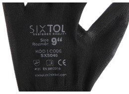 Guantes de trabajo de poliéster semibañados en PU GLOVE PE-PU 9, negros, talla 9