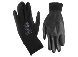 Guantes de trabajo de poliéster recubiertos parcialmente en PU GLOVE PE-PU 10, negros, talla 10\