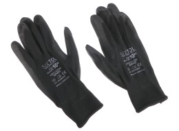 Guantes de trabajo de poliéster recubiertos parcialmente en PU GLOVE PE-PU 10, negros, talla 10\