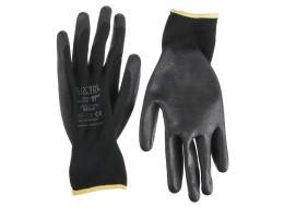 Guantes de trabajo de poliéster parcialmente recubiertos de poliuretano GLOVE PE-PU 11, negros, tall