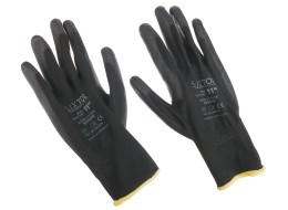 Guantes de trabajo de poliéster recubiertos parcialmente en PU GLOVE PE-PU 11, negros, talla 11\