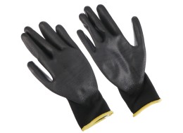 Guantes de trabajo de poliéster recubiertos parcialmente en PU GLOVE PE-PU 11, negros, talla 11\