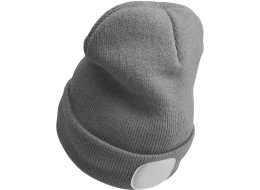 Gorro con linterna frontal 180 lm, recargable, USB, talla única, algodón/PE, gris claro
