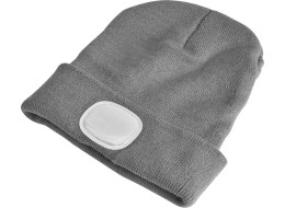 Gorro con linterna frontal 180 lm, recargable, USB, talla única, algodón/PE, gris claro