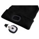 Gorro con linterna frontal 180 lm, recargable, USB, talla única, algodón/PE, negro con pompón