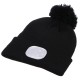 Gorro con linterna frontal 180 lm, recargable, USB, talla única, algodón/PE, negro con pompón