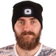 Gorro con linterna frontal 180 lm, recargable, USB, talla única, algodón/PE, negro