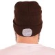 Gorro con linterna frontal 180 lm, recargable, USB, talla universal, algodón/PE, marrón