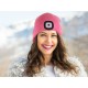 Gorro con linterna frontal 180 lm, recargable, USB, talla universal, algodón/PE, rosa